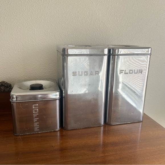 coffee-sugar-flour vintage crome canisters - Picture 1 of 16